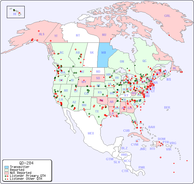 North American Reception Map for QD-284