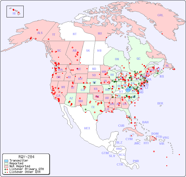 North American Reception Map for RQY-284