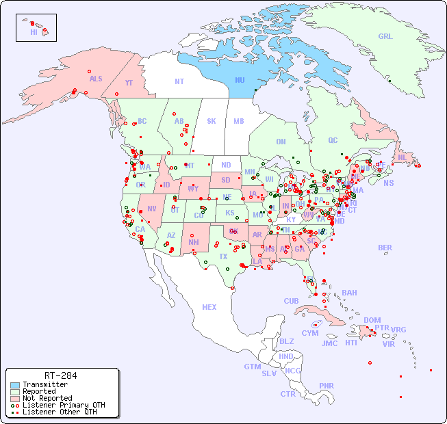 North American Reception Map for RT-284