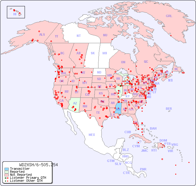 North American Reception Map for WD2XSH/6-505.254