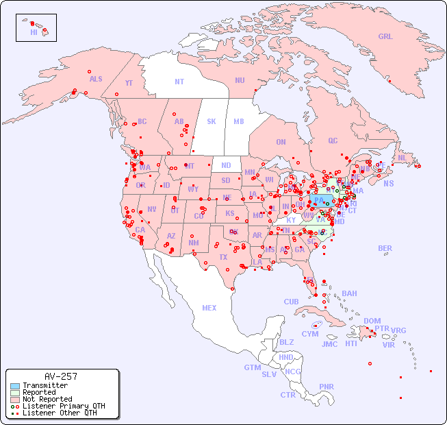North American Reception Map for AV-257