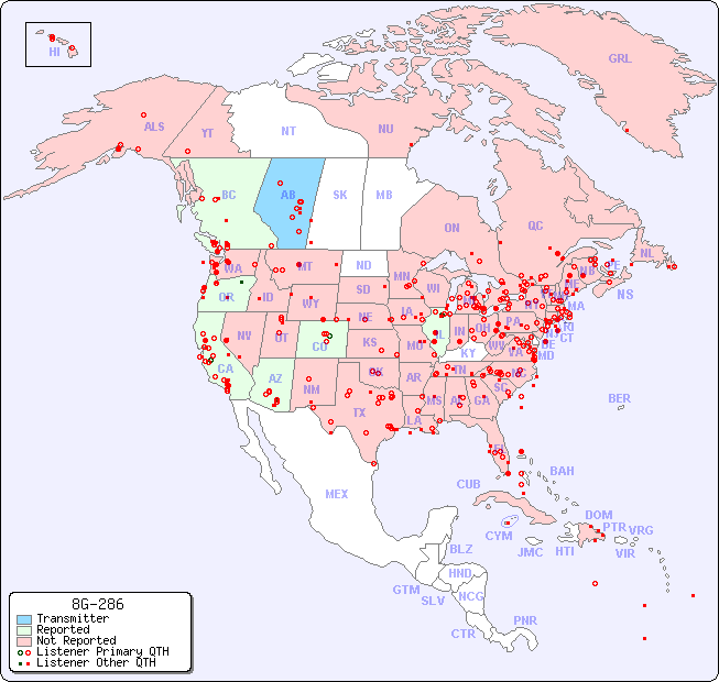 North American Reception Map for 8G-286
