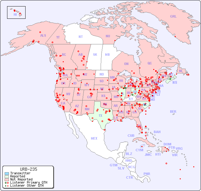 North American Reception Map for URB-235