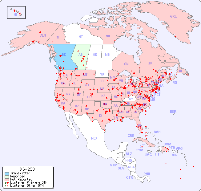 North American Reception Map for X6-233