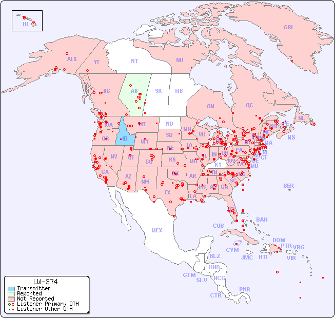 North American Reception Map for LW-374