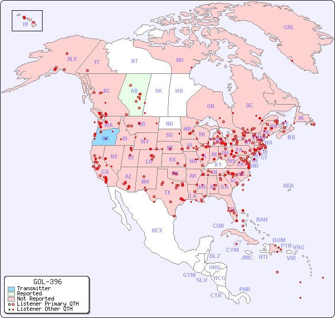 North American Reception Map for GOL-396