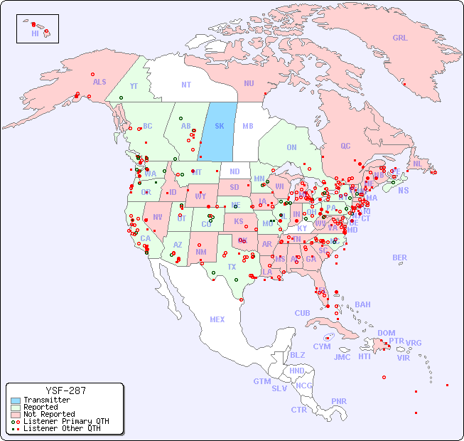 North American Reception Map for YSF-287
