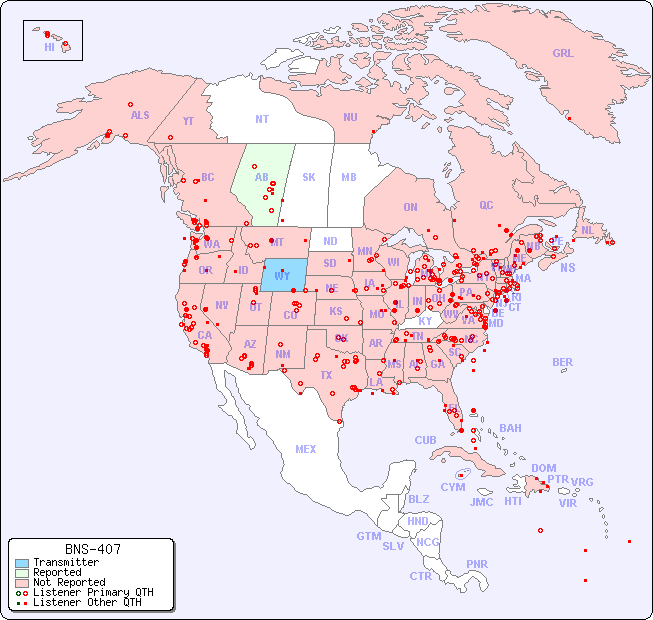 North American Reception Map for BNS-407