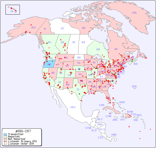 North American Reception Map for #886-287