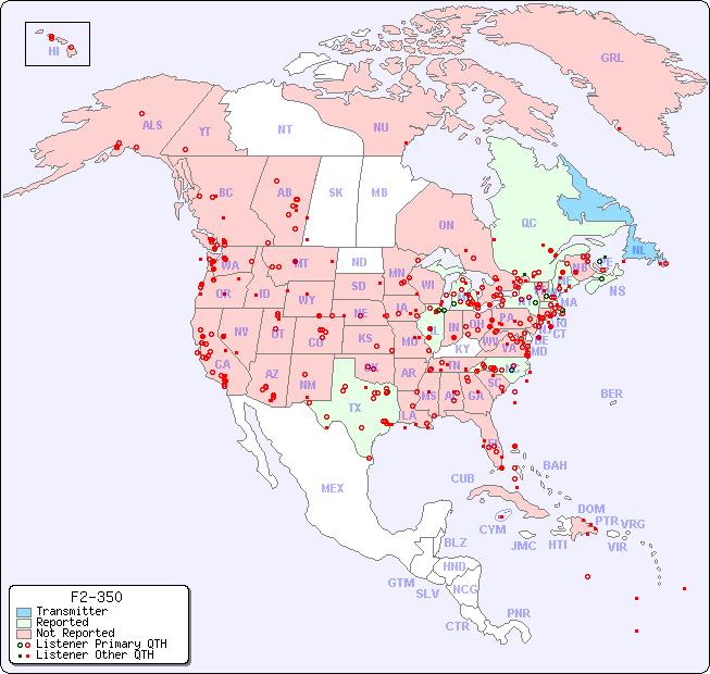 North American Reception Map for F2-350