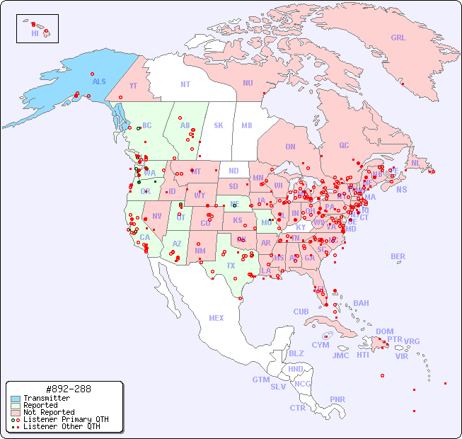 North American Reception Map for #892-288