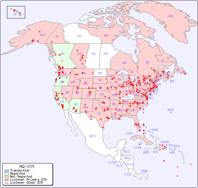 North American Reception Map for MQ-209