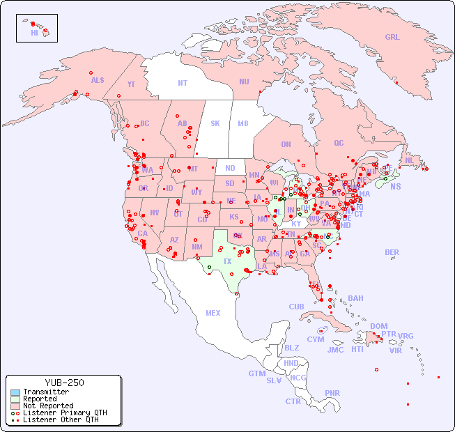 North American Reception Map for YUB-250