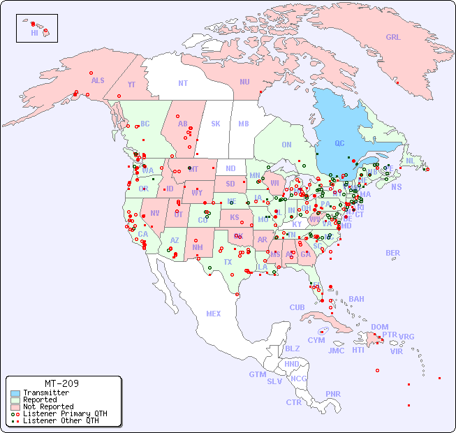 North American Reception Map for MT-209