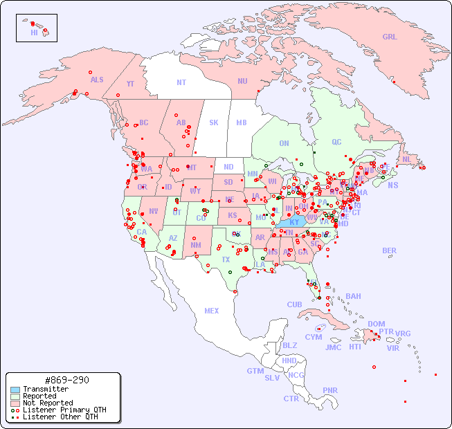 North American Reception Map for #869-290