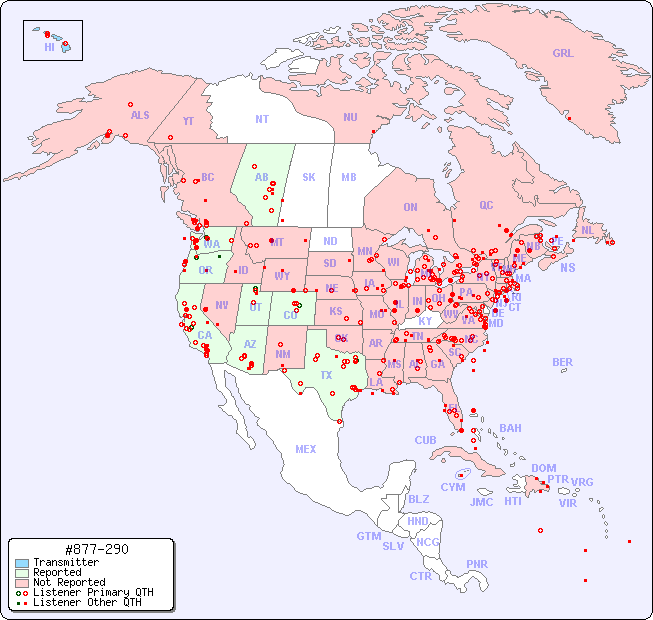 North American Reception Map for #877-290
