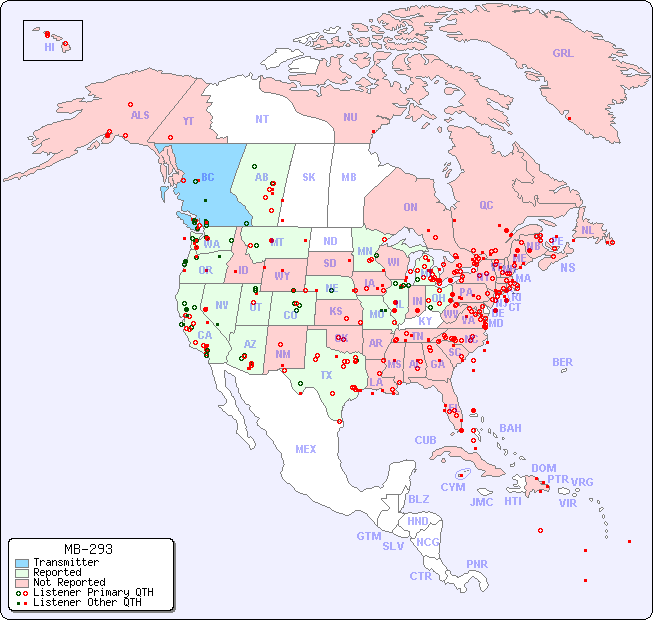 North American Reception Map for MB-293
