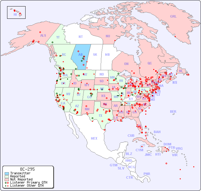 North American Reception Map for 8C-295