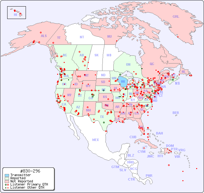 North American Reception Map for #830-296
