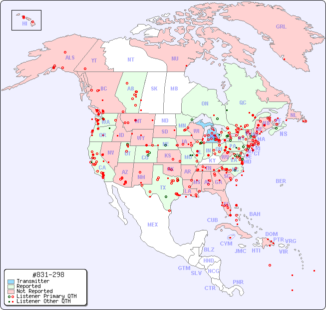 North American Reception Map for #831-298