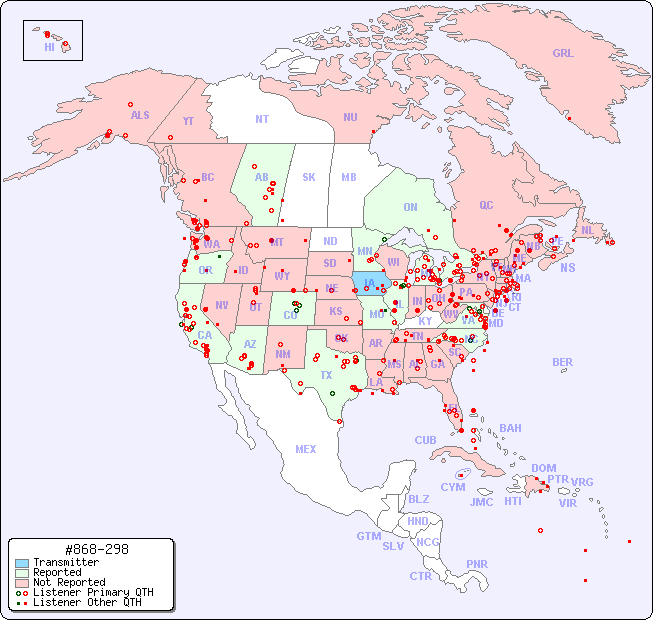 North American Reception Map for #868-298