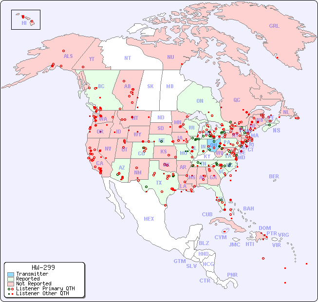 North American Reception Map for HW-299