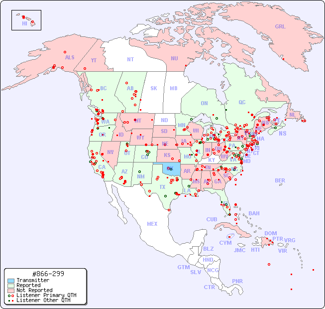 North American Reception Map for #866-299