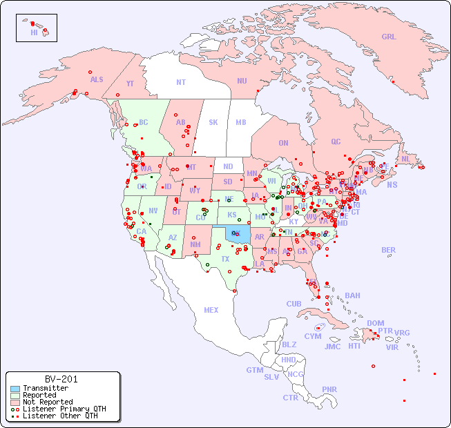 North American Reception Map for BV-201