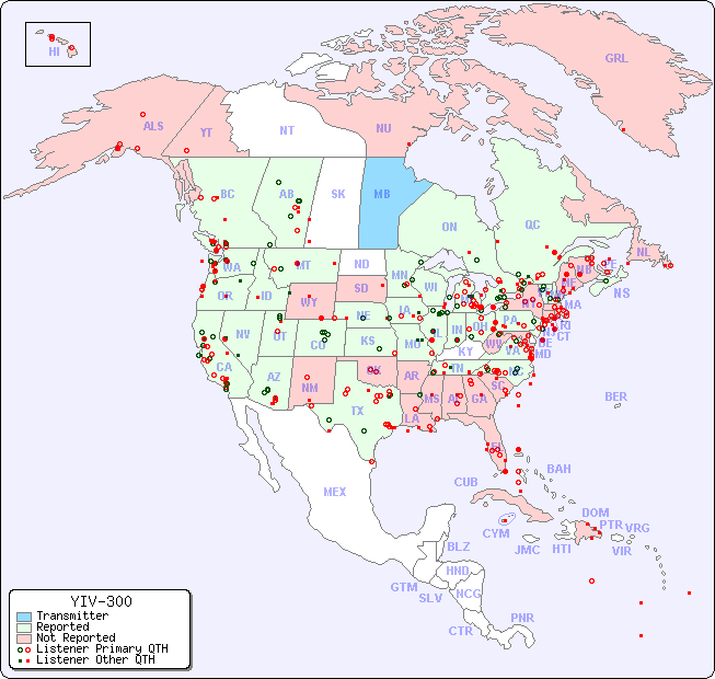 North American Reception Map for YIV-300