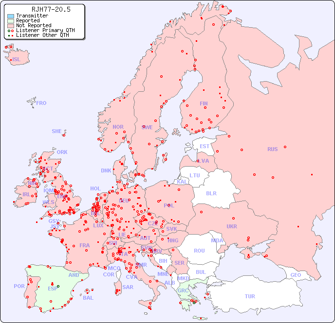 European Reception Map for RJH77-20.5