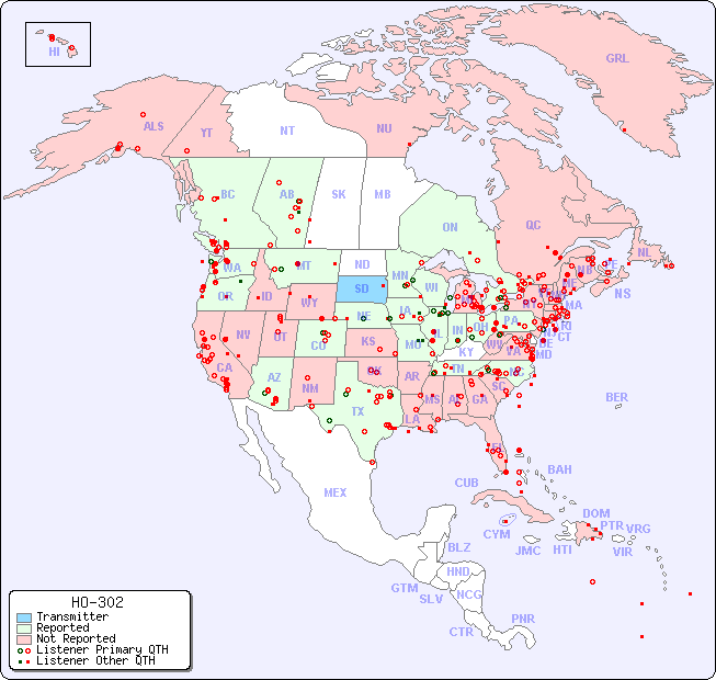 North American Reception Map for HO-302