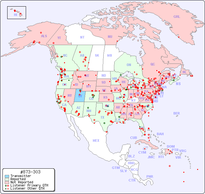 North American Reception Map for #873-303
