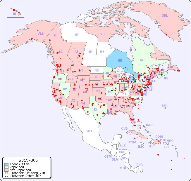 North American Reception Map for #919-306