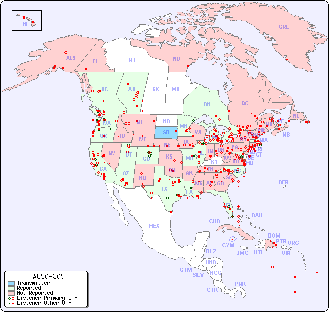 North American Reception Map for #850-309