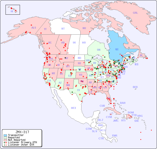 North American Reception Map for ZMX-317