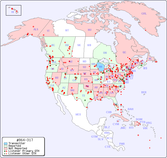 North American Reception Map for #864-317