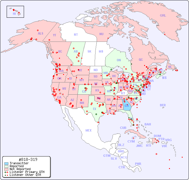 North American Reception Map for #818-319