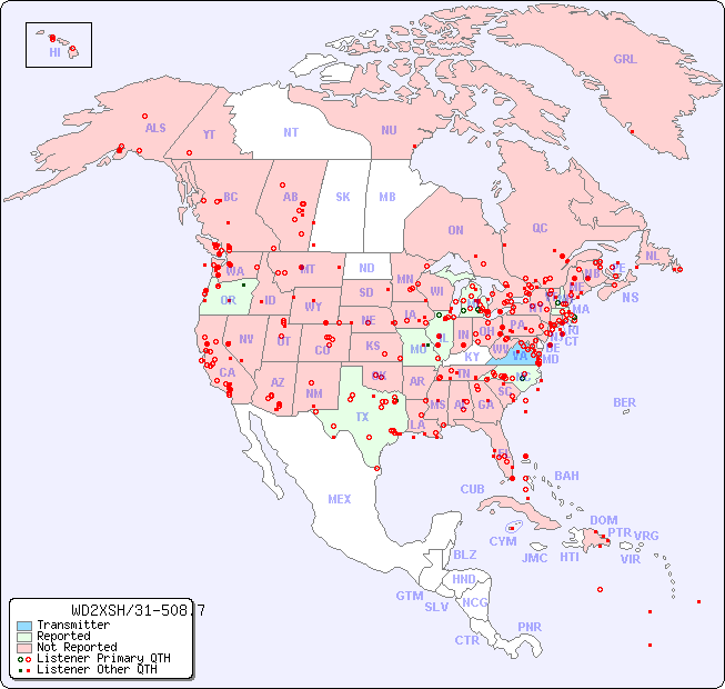 North American Reception Map for WD2XSH/31-508.7