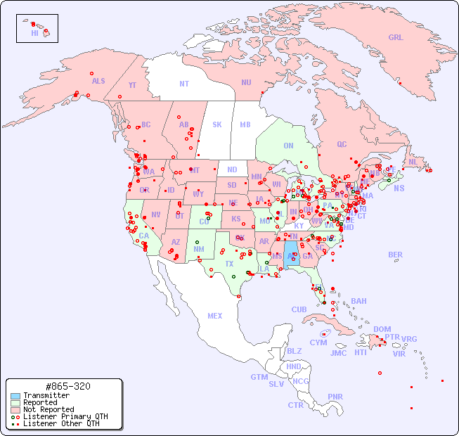 North American Reception Map for #865-320