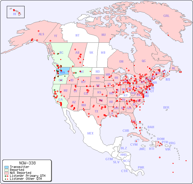 North American Reception Map for NOW-338