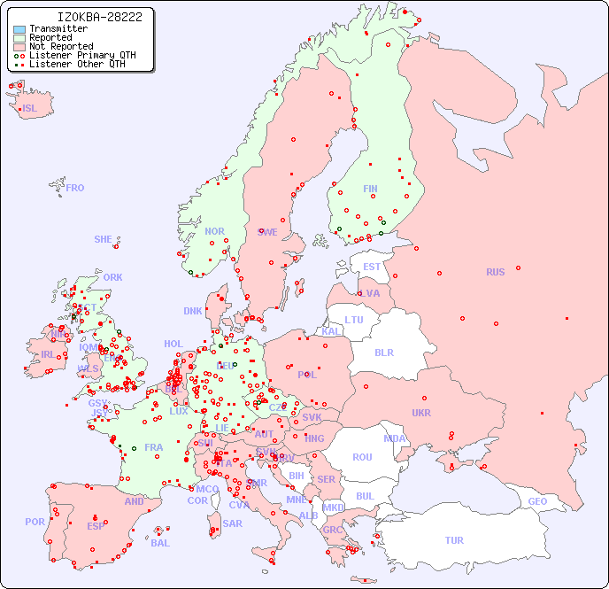 European Reception Map for IZ0KBA-28222