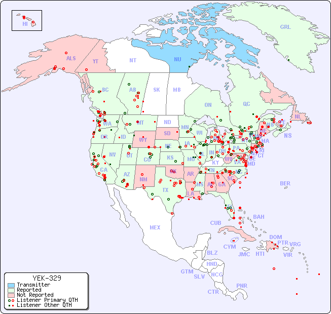 North American Reception Map for YEK-329