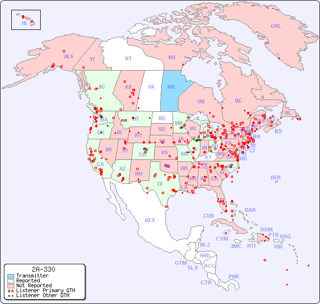 North American Reception Map for 2A-330