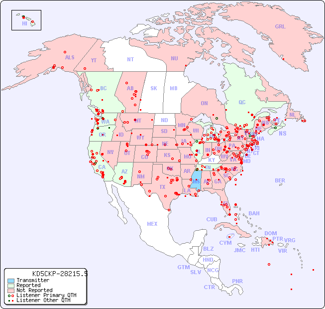North American Reception Map for KD5CKP-28215.5