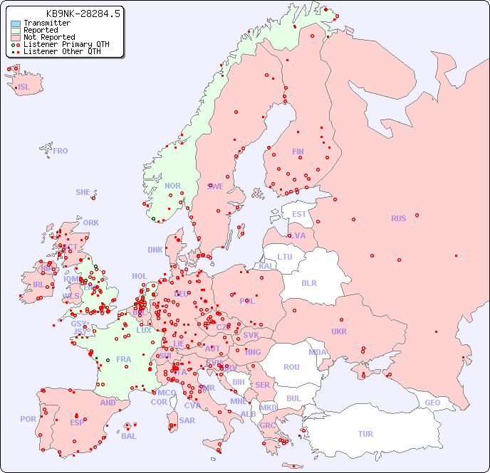 European Reception Map for KB9NK-28284.5
