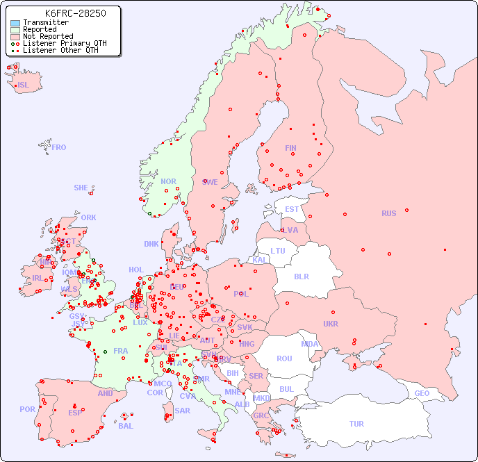European Reception Map for K6FRC-28250