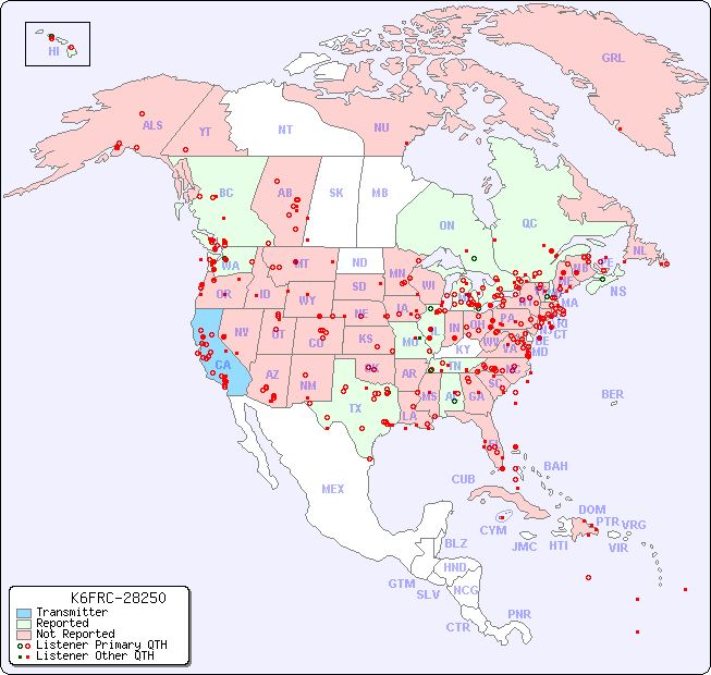 North American Reception Map for K6FRC-28250