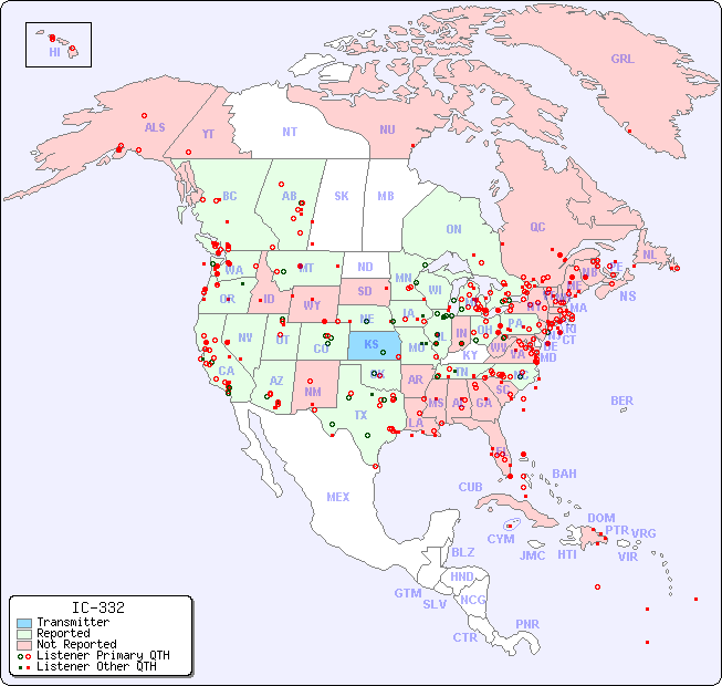 North American Reception Map for IC-332