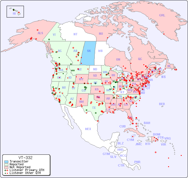 North American Reception Map for VT-332