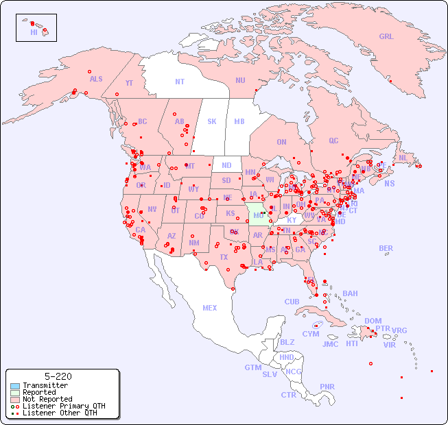 North American Reception Map for 5-220